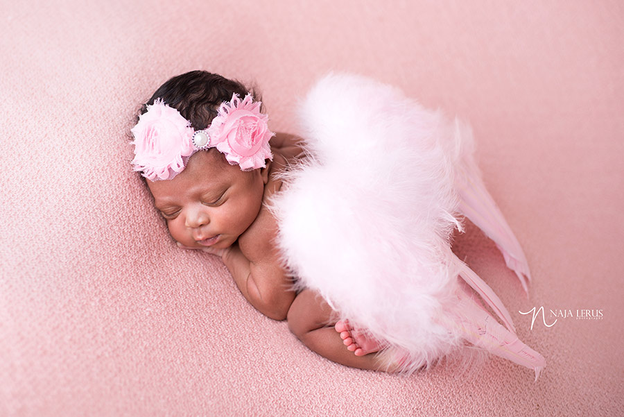 baby with angel wings prop newborn photographer in chicago IL newborn photographer