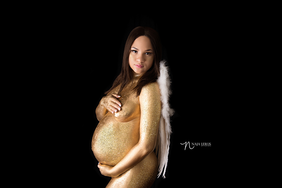 gold paint maternity session chicago il