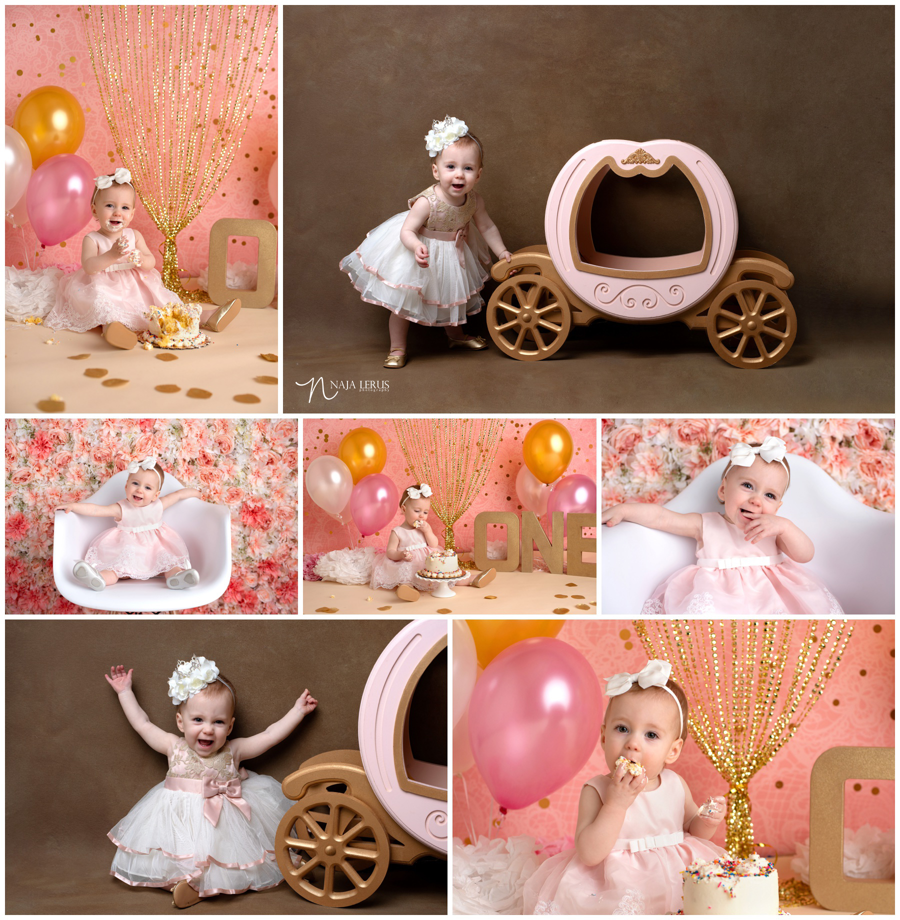 Chicago cake smash photography with princess and carriage