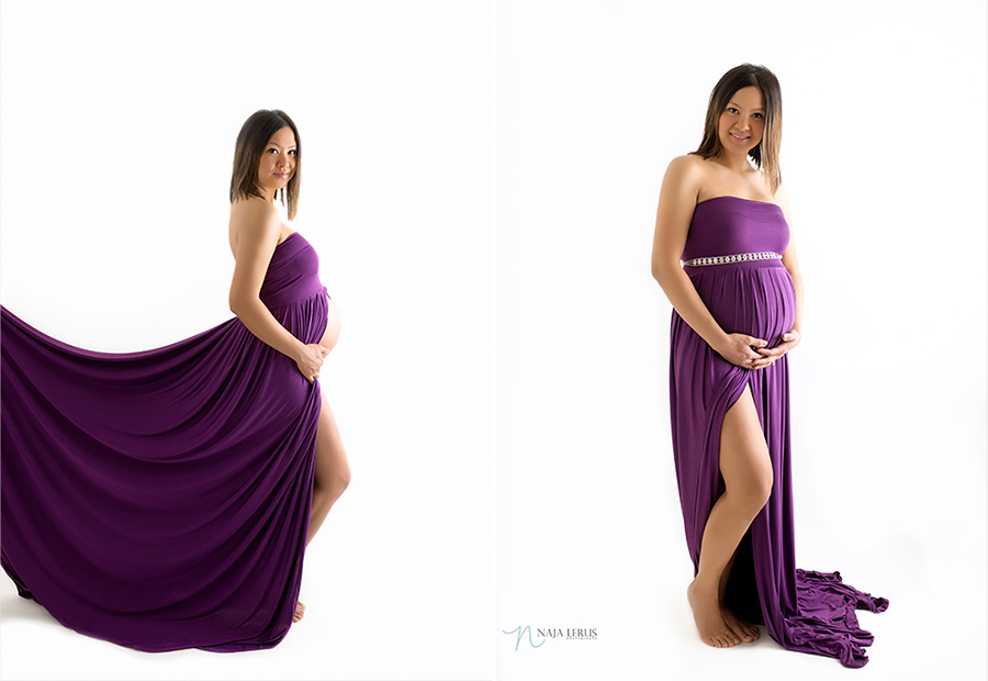purple pretty maternity dress photo shoot chicago