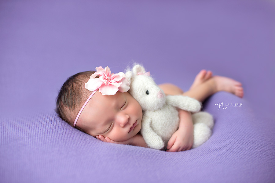 newborn baby with teddy bear chicago photographer