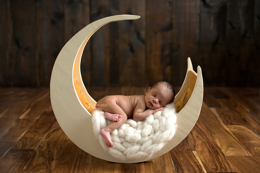 baby sleep on the moon newborn prop chicago IL
