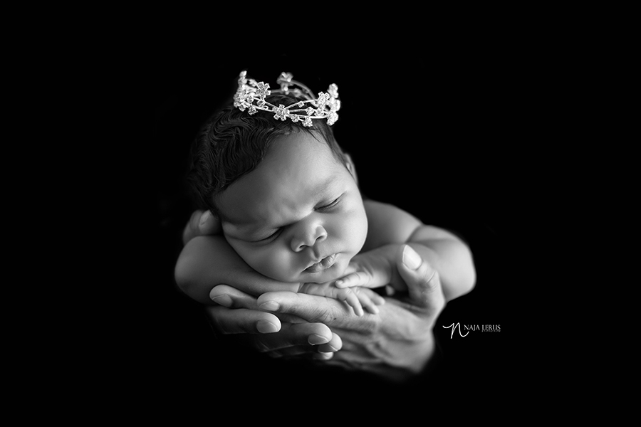 black and white newborn photography chicago baby with crown 