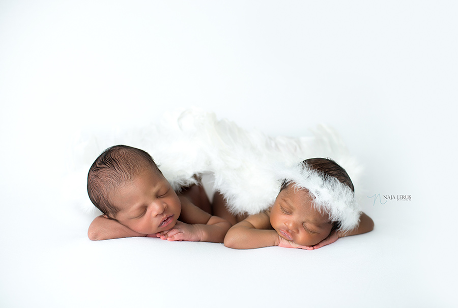 brother sister fraternal twins with angel wings newborn photography chicago