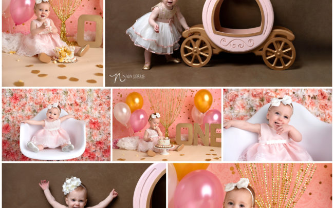 Chicago cake smash photography with princess and carriage